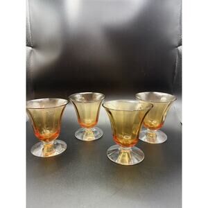 Vintage Set Of 4 Footed Amber Sherry Or Juice Glasses